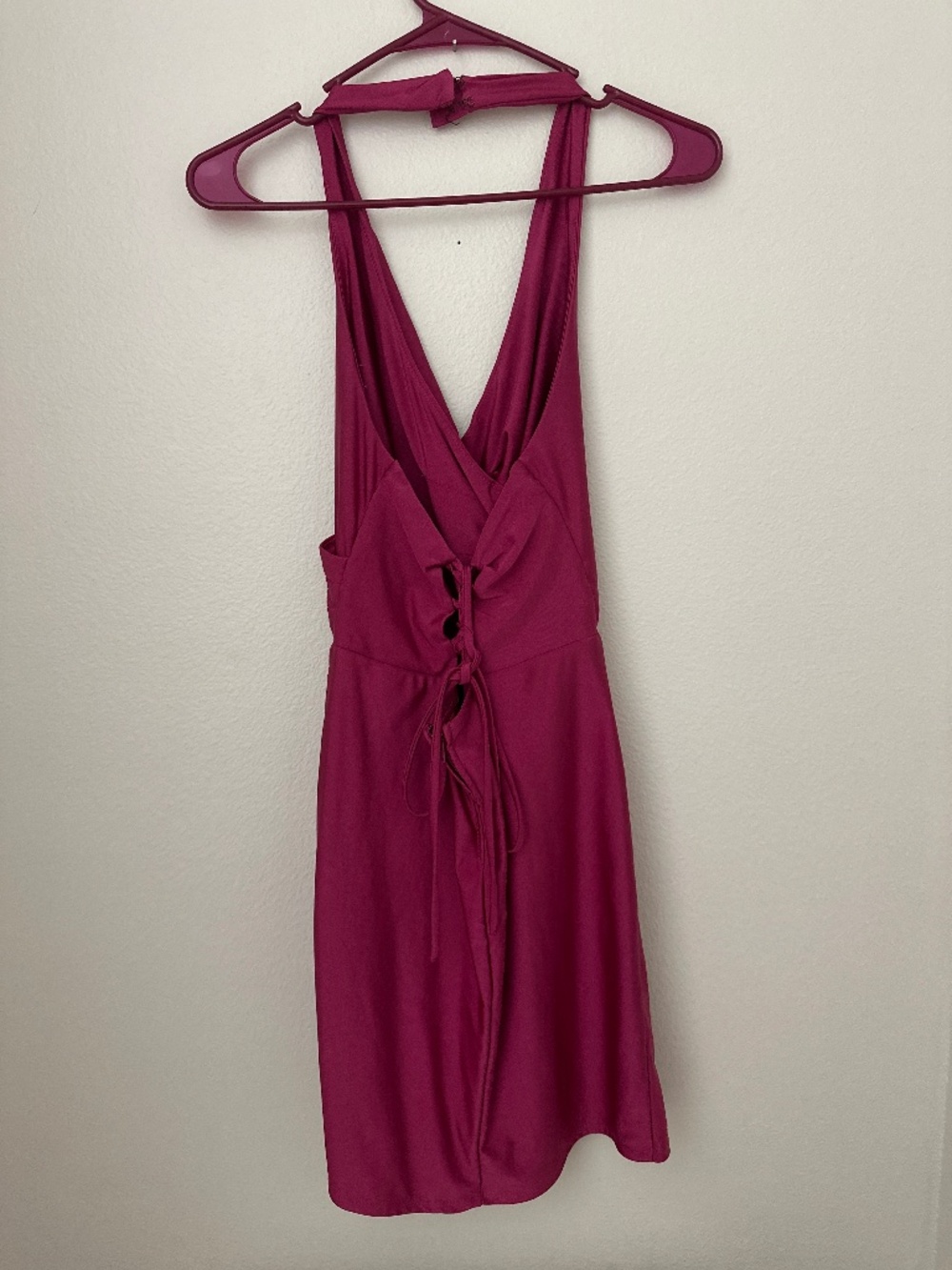 Dark pink mini dress lace up back